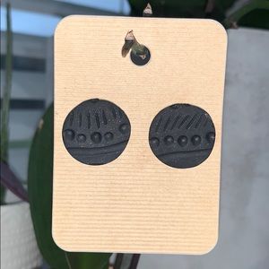 Dark Waves Matte Black Stud Clay Earrings
